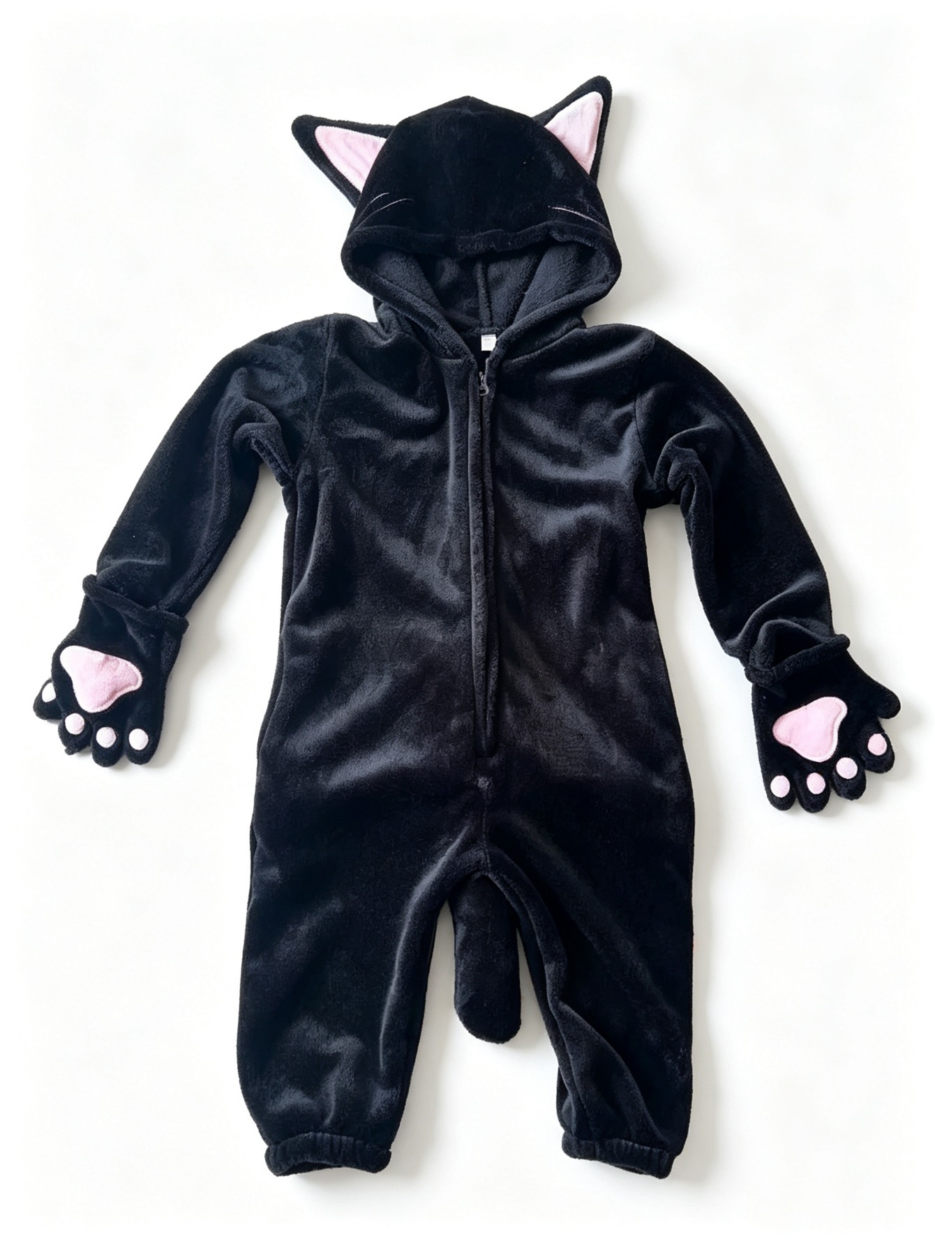 Women Black Cat Onesie Pajamas, Soft Flannel Plush Animal Hooded Jumpsuit with Cat Ears Paws Tail, Cozy Nightwear Loungewear Halloween Cosplay Costume for Adult Ladies - Image 2