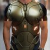 Futuristic Armor Style, 2026 New Men'S 3D Printed T-Shirt, Regular Fit, 100% Polyester Material, Round Neck Design, Dry Clean And Machine Washable, Golden Mechanical Suit with Glowing Orange Lights Pattern, Halloween Cosplay Party Costume
